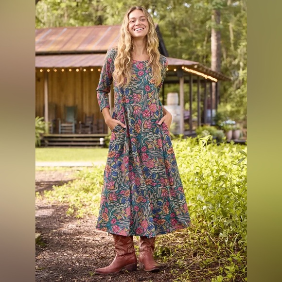 NATURAL LIFE Dresses & Skirts - NATURAL LIFE Lottie Sweater Knit Floral Maxi Dress Women’s M Boho Colorful